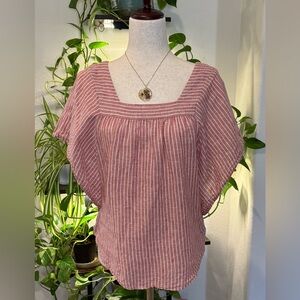 beachlunchlounge Striped Square Neck Linen Blouse